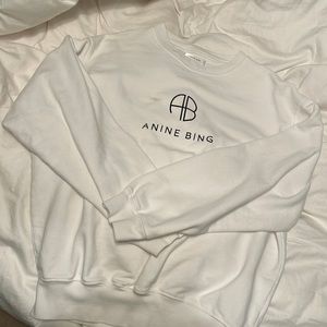 Anine Bing White Logo Pullover Sweatshirt